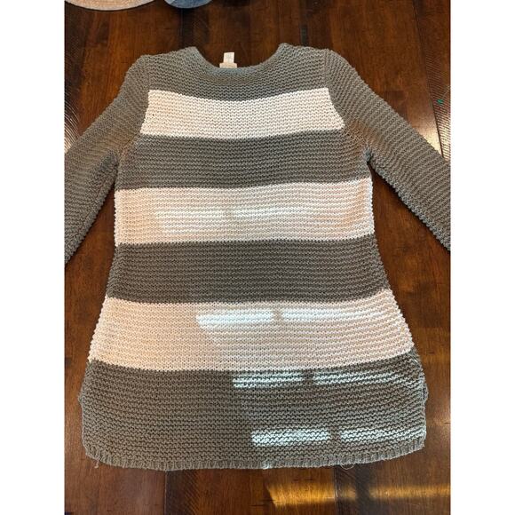 CHICOS Green White Striped Metallic Knit Color Block Sweater Size 1 Medium US 8 - Picture 3 of 8